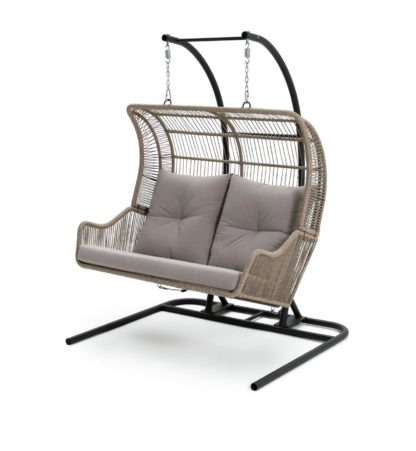 An Image of Habitat Malta Double Steel Garden Hanging Chair - Beige