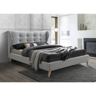 An Image of Harper Dove Grey Fabric Winged Bed Frame - 4ft6 Double