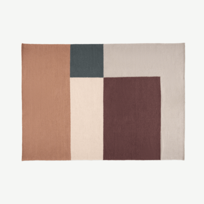 An Image of Noaz Wool Flatweave Rug, Large 160 x 230 cm, Terracotta & Grey