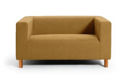 An Image of Habitat Moda Compact 2 Seater Velvet Sofa - Mustard