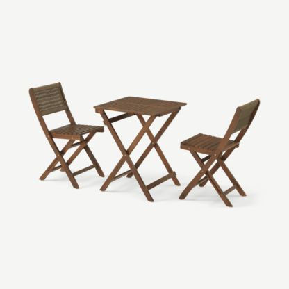 An Image of Elma Folding Garden Bistro Set, Dark Acacia Wood & Khaki