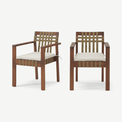 An Image of Zambra Set of 2 Garden Dining Chairs, Dark Acacia Wood & Olive Green