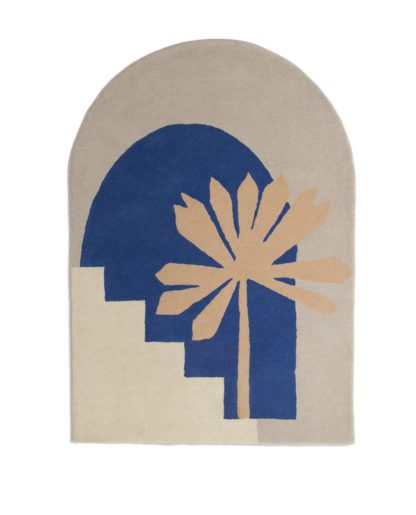 An Image of Habitat Arch Palm Wool Rug - Cream & Blue - 120x170cm