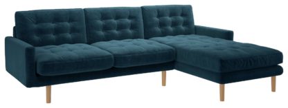 An Image of Habitat Fenner Right Corner Velvet Chaise - Ink Blue