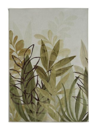 An Image of Habitat Leaf Print Flatweave Rug - Green & Cream - 120x170cm