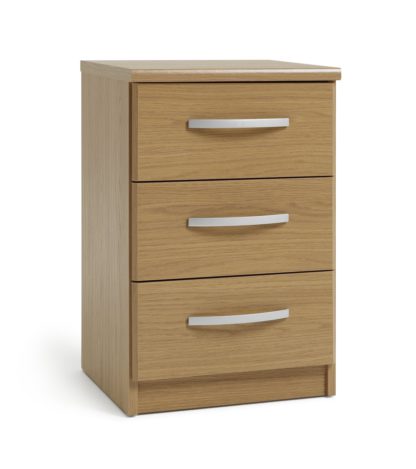 An Image of Argos Home Hallingford 3 Drawer Bedside Table - Oak Effect