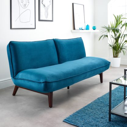 An Image of Audrey Sofabed Velvet Teal Teal (Blue)