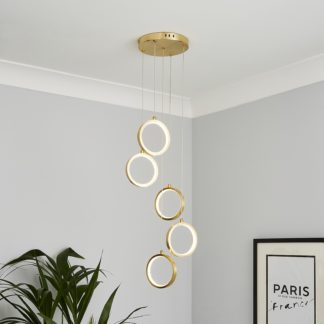 An Image of Lenox LED 5 Ring Cluster Pendant Light - Brass