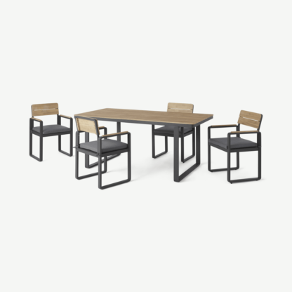 An Image of Topa Garden 4 seat Dining Set, Acacia Wood and Grey