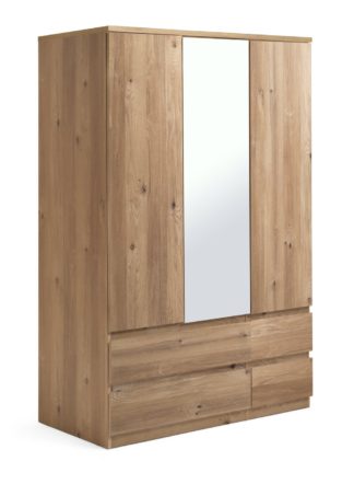 An Image of Habitat Jenson 3 Door 4 Drawer Mirror Wardrobe - Oak Effect