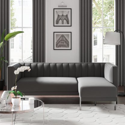 An Image of Bellamy Luxe Velvet Left Hand Corner Chaise Grey