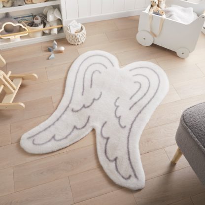 An Image of Angel Wings Faux Fur Rug Grey