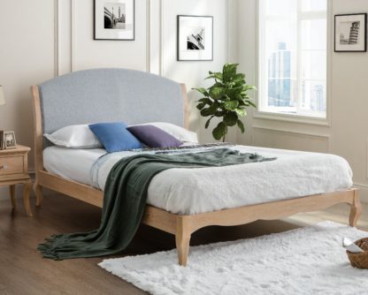 An Image of Ritz Grey Fabric and Oak Wooden Bed Frame - 6ft Super King Size