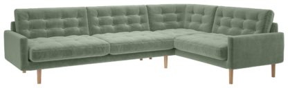 An Image of Habitat Fenner Left Corner Velvet Sofa - Sage Green