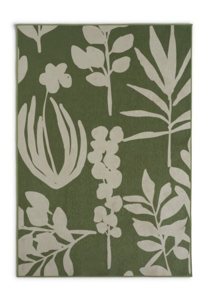 An Image of Habitat Floral Print Flatweave Rug Green & White - 160x230cm