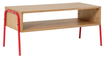 An Image of Habitat Kirby TV Stand - Oak with Red Metal Legs