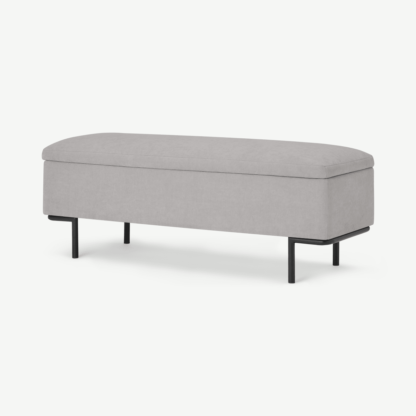 An Image of Harlow Ottoman Storage Bench, 130 cm, Soft Pebble Grey Fabric