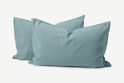 An Image of Alexia 100% Organic Stonewashed Cotton Set of 2 Pillowcases, Dusty Teal