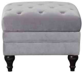 An Image of Habitat Chesterfield Velvet Footstool - Light Grey