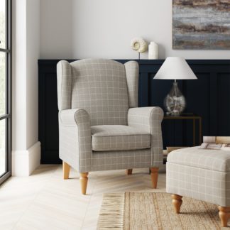 An Image of Oswald KD Window Pane Check Armchair Natural Natural