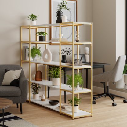 An Image of Modular Gold & White 5 Shelf Wide Shelving Unit MultiColoured