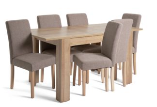 An Image of Habitat Miami Wood Effect Dining Table & 6 Brown Chairs