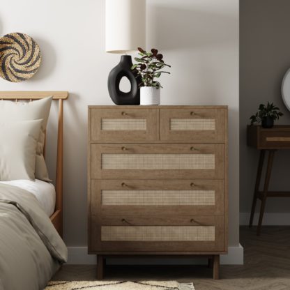 An Image of Indi 5 Drawer Chest Wood (Brown)