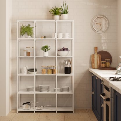 An Image of Modular White & Black 6 Shelf Wide Shelving Unit Black and white