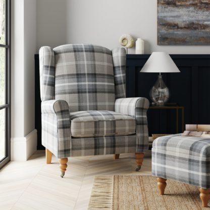 An Image of Oswald KD Check Grande Armchair Grey Grey