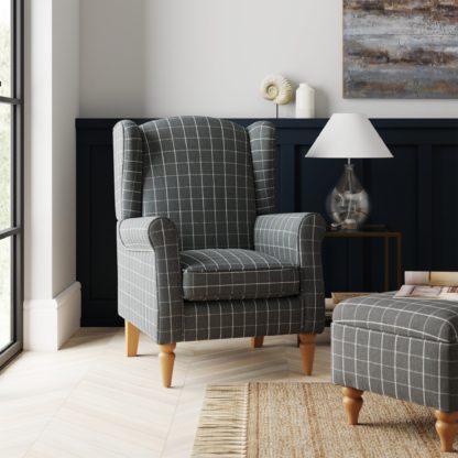 An Image of Oswald KD Window Pane Check Armchair Natural Natural