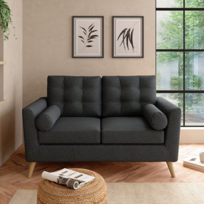 An Image of Lewes Slub Cotton Blend 2 Seater Sofa Slub Cotton Blend Black