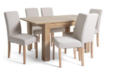 An Image of Habitat Miami Wood Effect Dining Table & 6 Cream Chairs