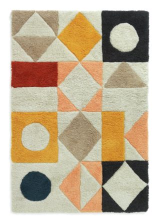 An Image of Habitat Geometric Flatweave Wool Rug - Multi - 120x180cm