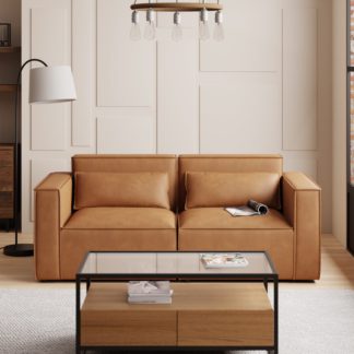 An Image of Modular Arne Tan Faux Leather 2 Seater Sofa Tan