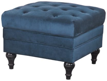 An Image of Habitat Chesterfield Velvet Footstool - Blue