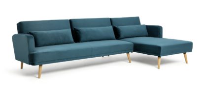 An Image of Habitat Andy Right Corner Velvet Sofa Bed - Navy