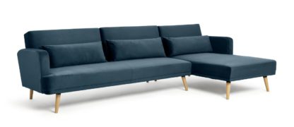 An Image of Habitat Andy Left Corner Velvet Sofa Bed - Navy