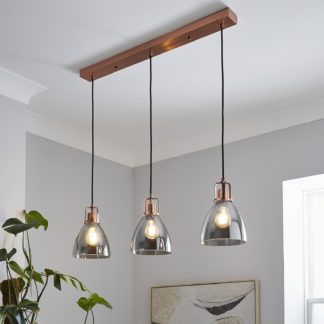 An Image of Decan 3 Light Diner Pendant - Smoke & Copper
