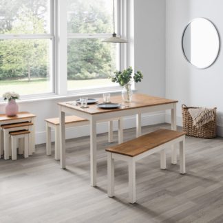 An Image of Coxmoor Rectangular Dining Table with 2 Dining Benches Ivory with Oak Ivory