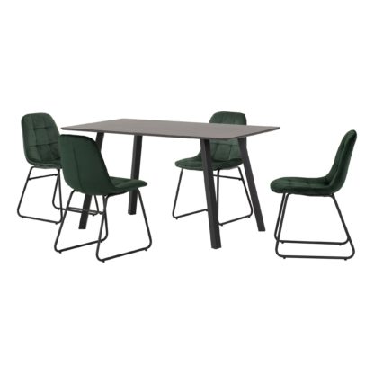 An Image of Berlin Rectangular Black Wood Dining Table with 4 Avery Pink Dining Chairs Baby Pink