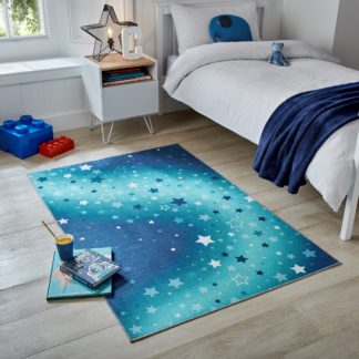 An Image of Fold Galaxy Washable Rug Blue