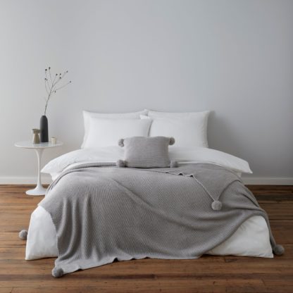 An Image of Pom Pom Knit Grey Throw Grey