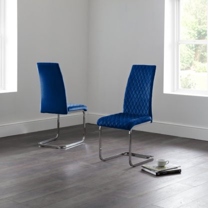 An Image of Calabria Set of 2 Dining Chairs Velvet Blue