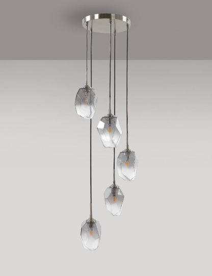 An Image of M&S Smoked Glass Multi-Light Cluster Light, Smoke