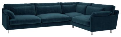 An Image of Habitat Cuscino Left Corner Velvet Chaise - Navy Blue