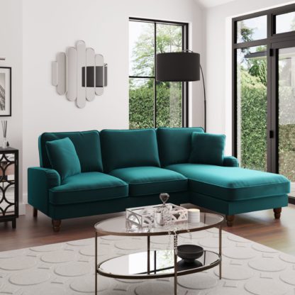 An Image of Beatrice Matte Velvet Right Hand Corner Sofa Green