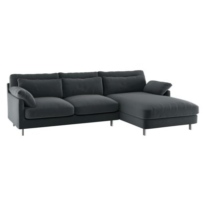 An Image of Habitat Cuscino Right Corner Velvet Chaise - Navy Blue