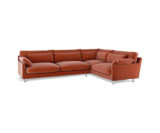 An Image of Habitat Cuscino Left Corner Velvet Sofa - Orange