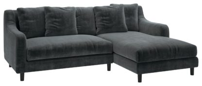 An Image of Habitat Swift Right Corner Velvet Chaise - Dark Grey