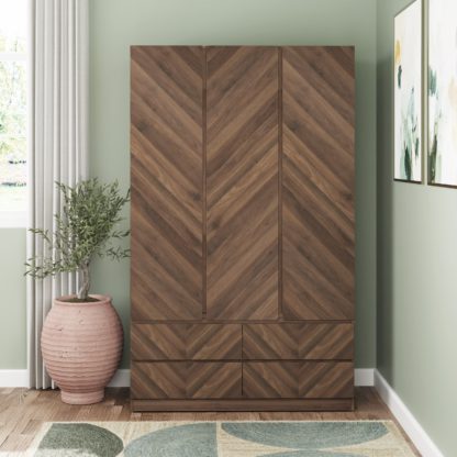 An Image of Taranto Triple, 4 Drawer Wardrobe Royal Walnut Royal Walnut